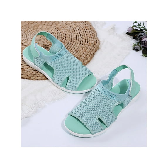 Avamo Womens Mesh Elastic Sandals Peep Toe Mules Summer Comfy Slippers Flat Shoes Size