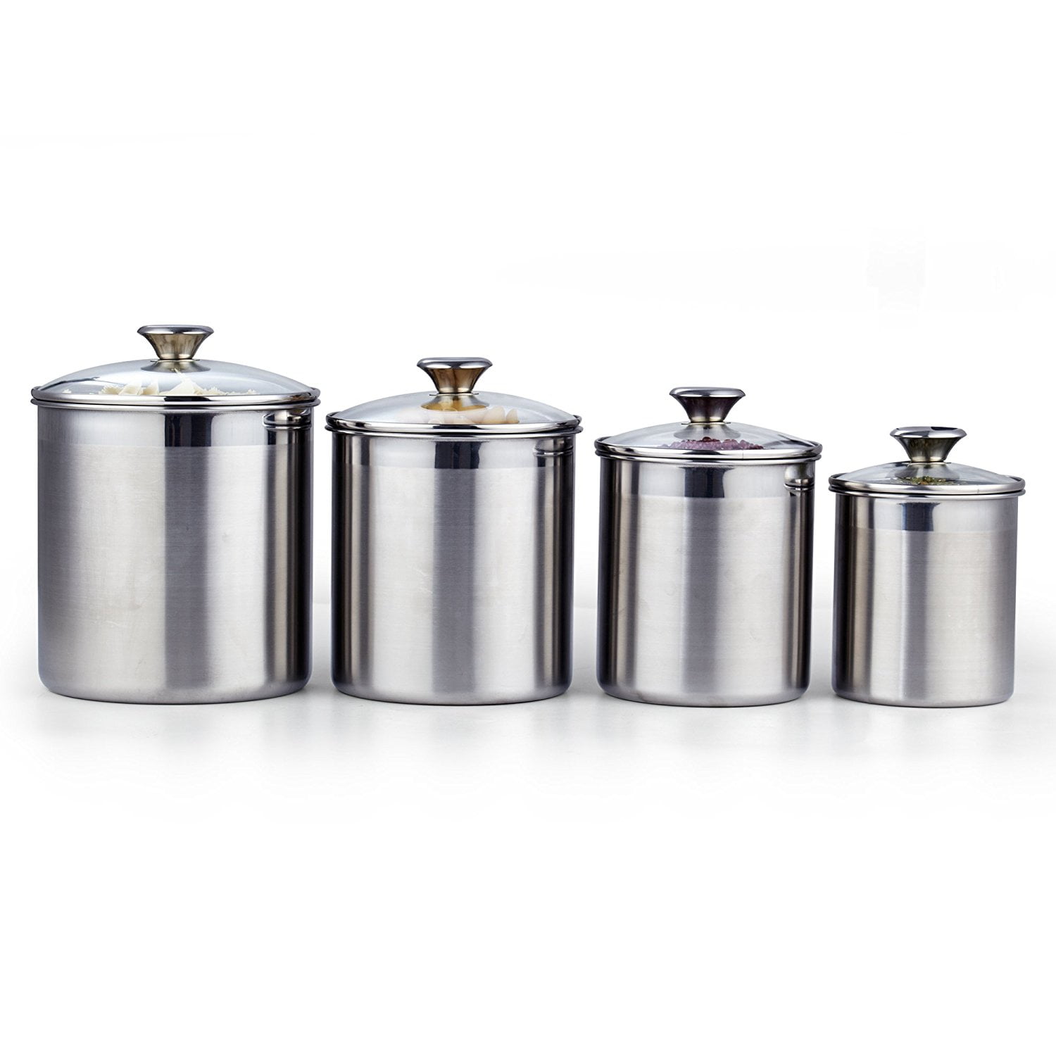 Cooks Standard Classic Stainless Steel Food Jar Storage Canister Set Large, Airtight Containers with Glass Lid for Tea Coffee Sugar Flour Pantry Kitchen Counter, 4-Piece