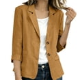 thumbnail image 2 of Ynynloco Women's 100%Cotton 3/4 Sleeve Blazer Business Casual 2 Button Fully-Lined Work Office Suit Jacket Slim Fit with Pockets, 2 of 9