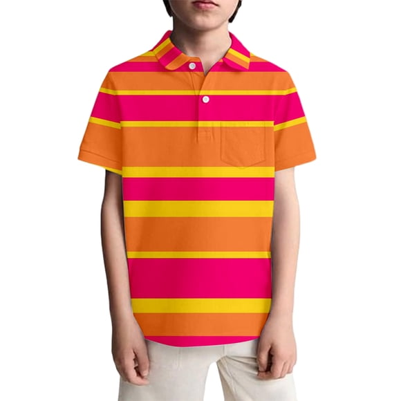 PMVFHDE Boys Casual Short Sleeve Shirt Featuring Striped And Polka Dot Print With Convenient Chest Pocket For Play And Everyday Wear Watermelon Red,11-12 Years