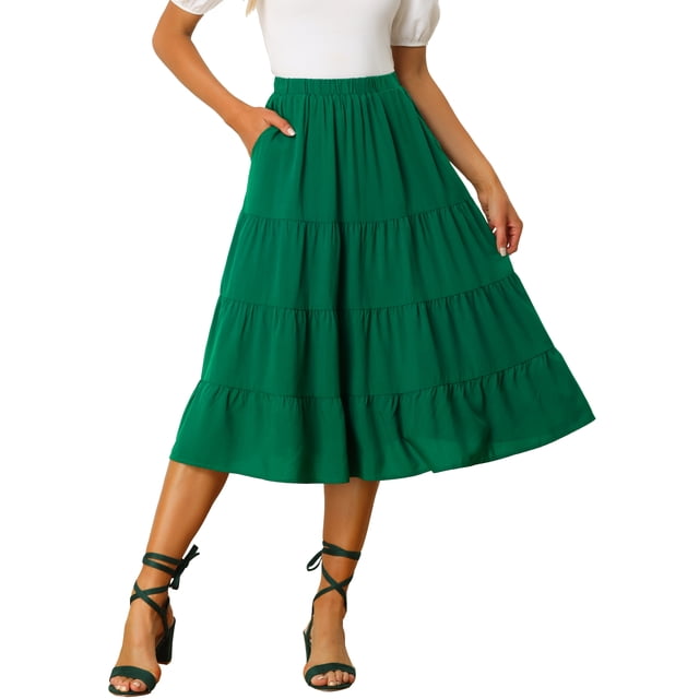 Falda Larga A Media Pierna Con Bolsillos Escalonados Y Una Línea Para Mujer Verde XL