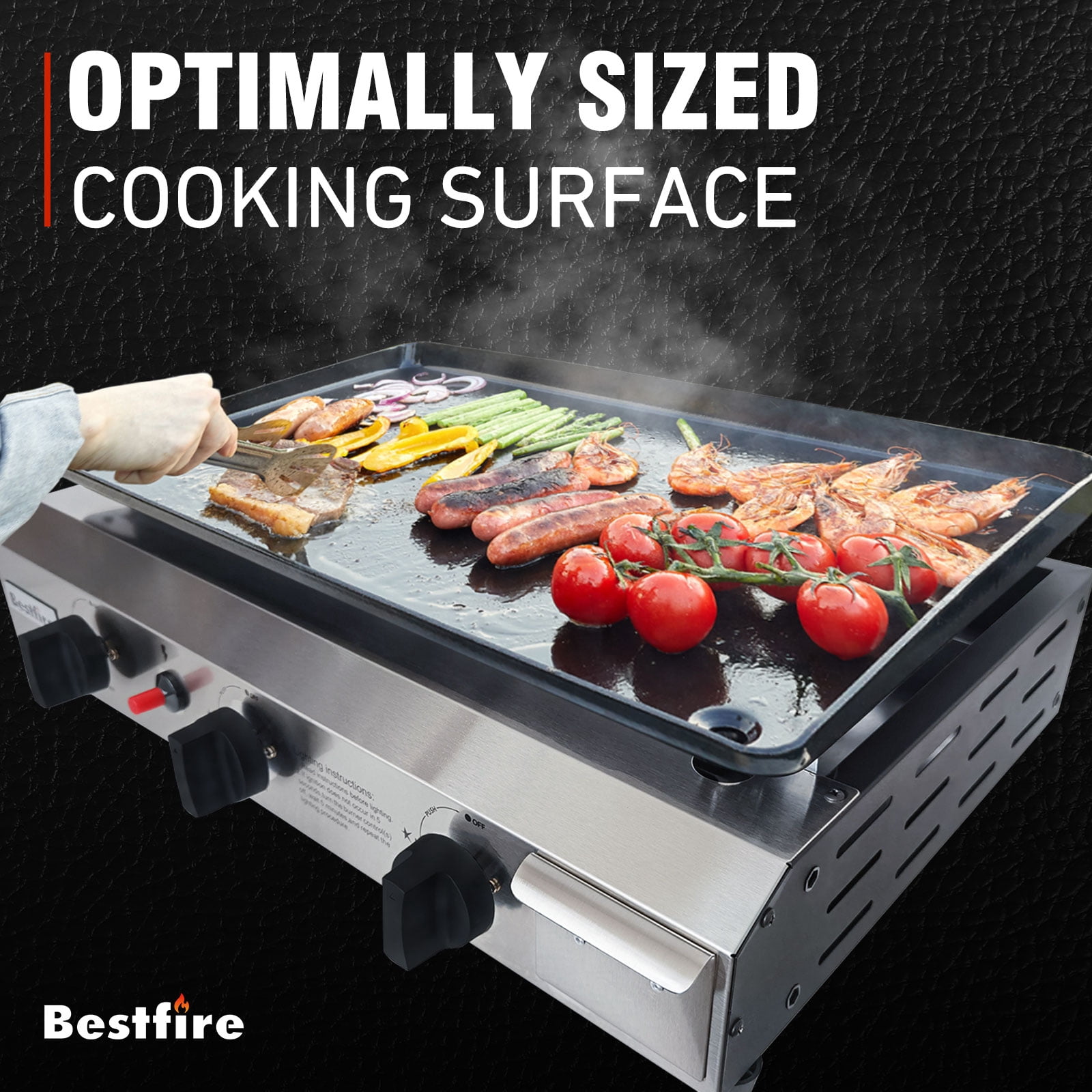 Bestfire 3 Burners Gas Propane Griddle,30000 BTU Outdoor Portable Propane Gas Grill Griddle, Stainless Steel Flat Top Griddle Station for Kitchen, BBQ, Camping Tailgating 23 Inch Flat Top Grill