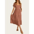 thumbnail image 4 of FreshPretty Women Spring Summer Casual Linen Short Sleeve Midi Dress Button V Neck Tiered Vacation Sundress with Pockets, 4 of 6