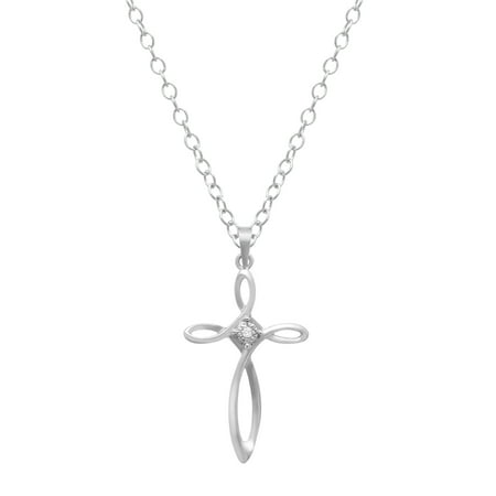 Twisted Cross Pendant Necklace with Diamond in Sterling Silver