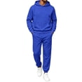 thumbnail image 2 of Hearthz Men's Sweatshirt Suit 2 Piece Outfit Drawstring Solid Color Pullover Hoodies and Sweatpants Fall Winter Big and Tall Men's Sweatsuits Royal Blue M, 2 of 4