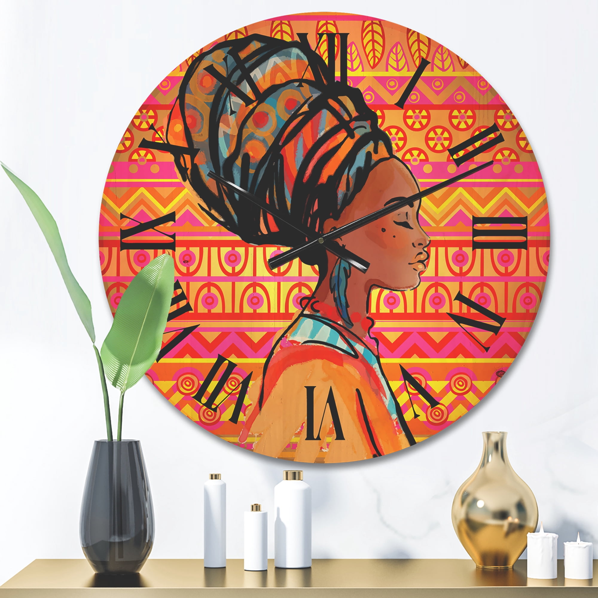 Designart 'Portrait of African American Woman With Turban I' Modern Wood Wall Clock