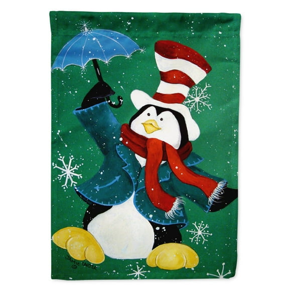 Carolines Treasures PJC1015CHF Just Dropping In To Say Hello Christmas Penguin  Flag Canvas House Size  Large multicolor
