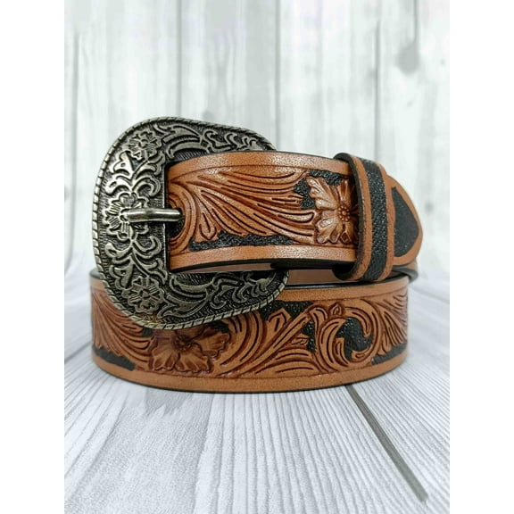 Accents Floral Pattern Tooled Western Belt