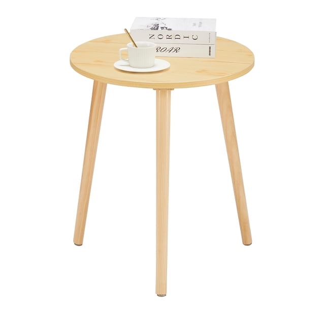 Mesa auxiliar redonda Apicizon de madera natural 42x51 cm