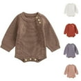 thumbnail image 3 of Odeerbi Baby Boys Girls Clothes Rib Knit Rompers Winter Thermal Jumpsuits Solid Color Long Sleeve Onesie Bodysuit Warm Short Crawling Hoodie Breasted Short Sweater Coffee, 3 of 3