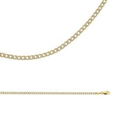 Solid 14k Yellow White Gold Chain Cuban Necklace Pave Curb Hollow Bevel Thin Two Tone, 2.4 mm - 18 inch