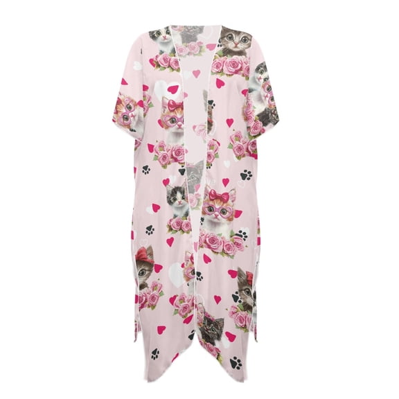 HELLHERO Pink Cat Pattern Bathing Suit Cover Up High Quality Fabrics Ultimate Elegant Free Size Long Kimono Cover Ups for Swimwear Women for Sister