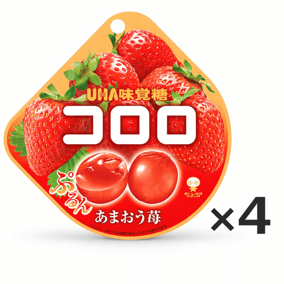 UHA Kororo Strawberry Gummy Candy 4-Pack, 48g Each