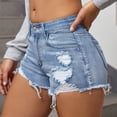 thumbnail image 3 of UDAUDU Women's Shorts Jeans Y2k Summer Vintage Low Rise Ripped Distressed Skinny Cute Mini Denim Shorts Light Blue XL, 3 of 4