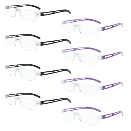8 Pack Reading Glasses, Blue Light Blocking Computer Reading Glasses for Women and Men, Anti Glare Lightweight Readers (4 Black+4 Purple,+3.75)