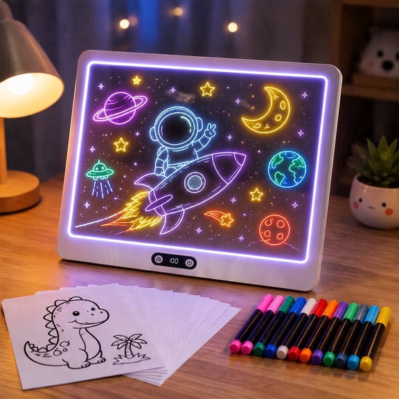 ELICE LED Drawing Board, LED Note Board with 7 Colors & 3 Light Modes, Neon Glow up Dry Erase Doodle Note Pad, Sketching for Birthday Christmas