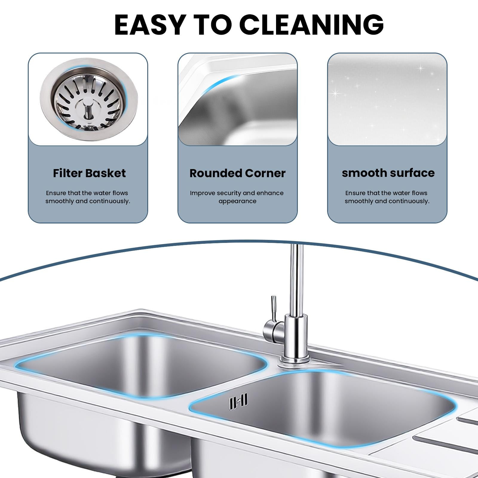 Heavy Duty Utility Sink with Hot & Cold Water Pipes, Commercial Sink, Stainless Steel Commercial Triple Bowl Basin for Supermarket & Food Storage Room
