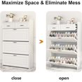 thumbnail image 3 of Miniyam Shoe Cabinet, Flip Down Freestanding Shoe Rack with Drawers, Entryway Shoe Storage Organizer, White, 3 of 8