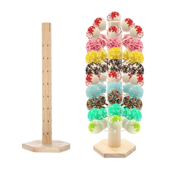 Sesiiduo Wood Cake Pop Stand, 16 Hole Lollipop Holder for Party Display, Natural Finish, Solid Wood Dessert Stand for Candy Buffet, Weddings, and Birthday Parties