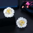 thumbnail image 6 of CWWZircon 2 in1 Elegant Shell Flower Yellow CZ Stone Big Stud Earring for Ladies, 6 of 9
