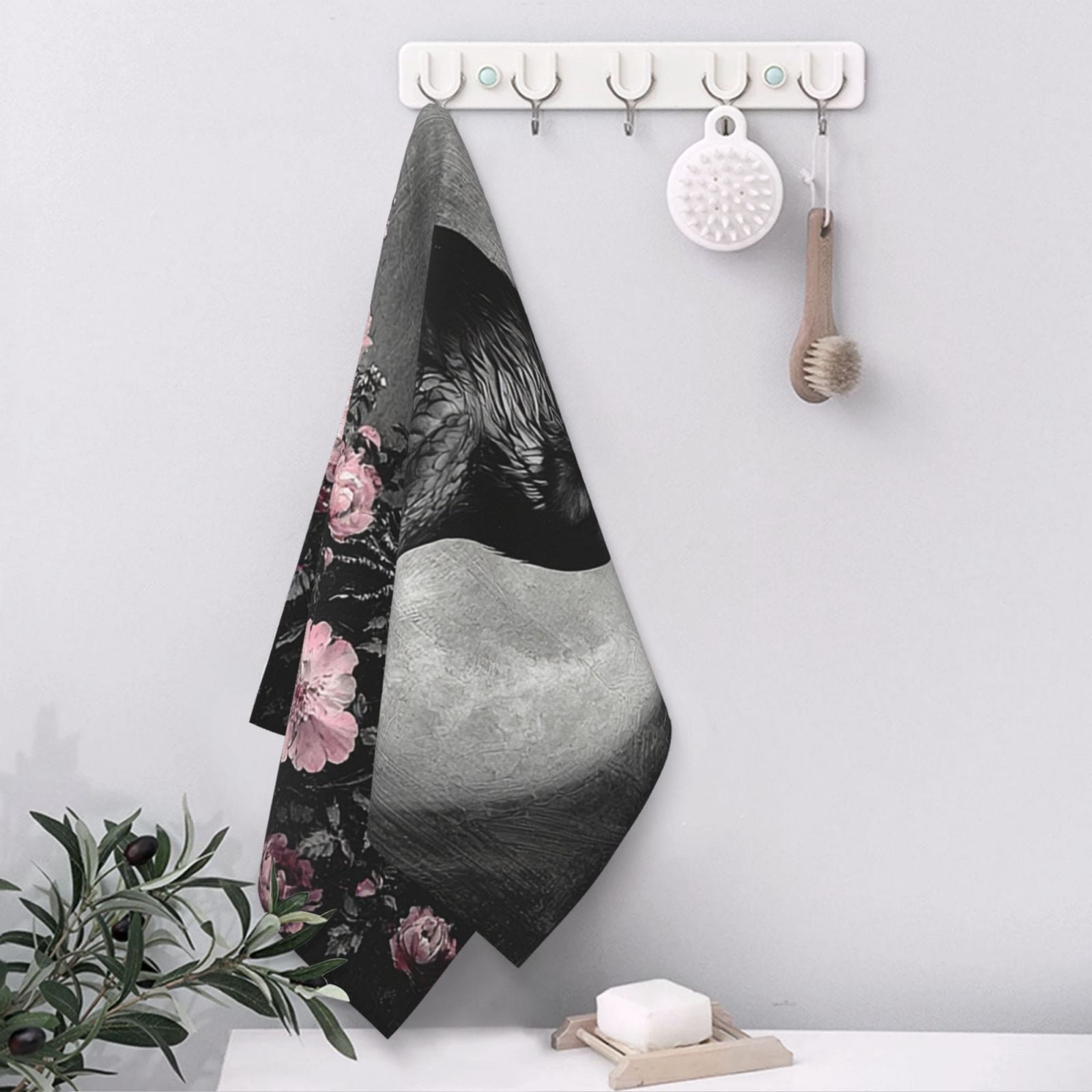 Crow Raven Flowers Full Moon Black 27.5" x 16" Ultra Soft Hand Towel, Face Wash Cloth for Bathroom, Gym, Travel, Pool