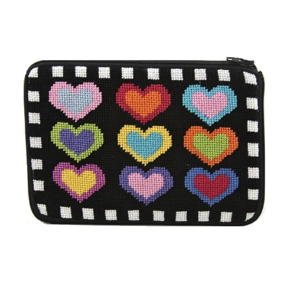 Cosmetic Purse - Hearts On Black - Needlepoint Kit