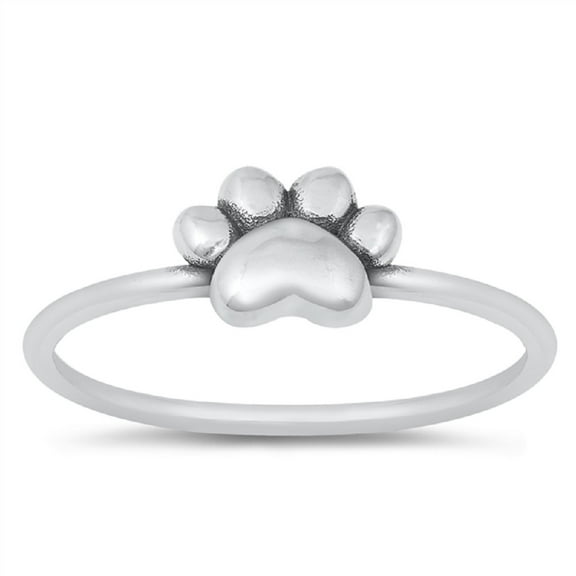 Sterling Silver Solitaire Paw Print Ring Size 6