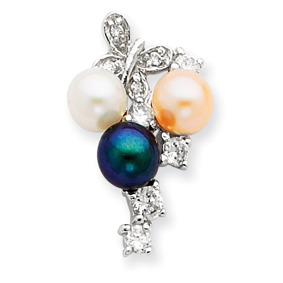925 Sterling Silver Cubic Zirconia Cz Simulated Pearl Butterfly Slide Pendant Charm Chain