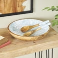 thumbnail image 2 of DecMode 15", 11", 11"W Handmade Round Light Blue Mango Wood Decorative Bowl with Matching Salad Serving Utensils, Set of 3, 2 of 8