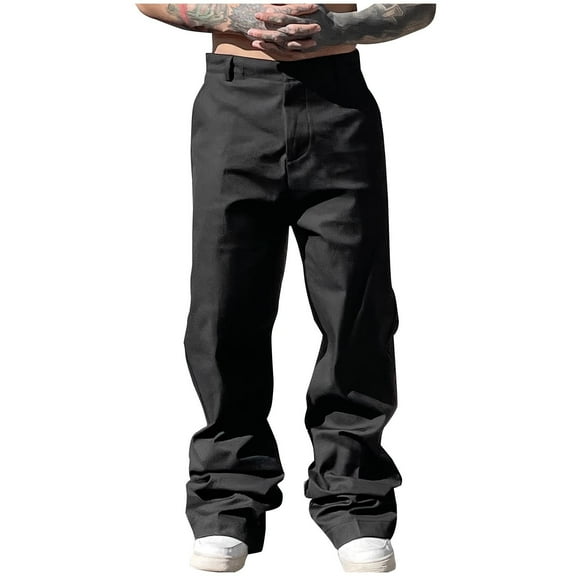 Bazeneo Mens Dress Trousers formal Business Chino Trouser Solid Color Flat Front Pants Loose Fit Straight Leg Bottoms Comfy Stretch Pant with Pockets Men Clothes for Wedding Dinner