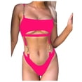 thumbnail image 2 of Wuxian Women 2 Piece Swimsuit Push-Up Solid Color Hollow Out Scoop Neck Adjustable Strap Bra Low Waist Brief Bikini Set Bathing Suit Summer Breathable Beachwear,Pink,M, 2 of 7
