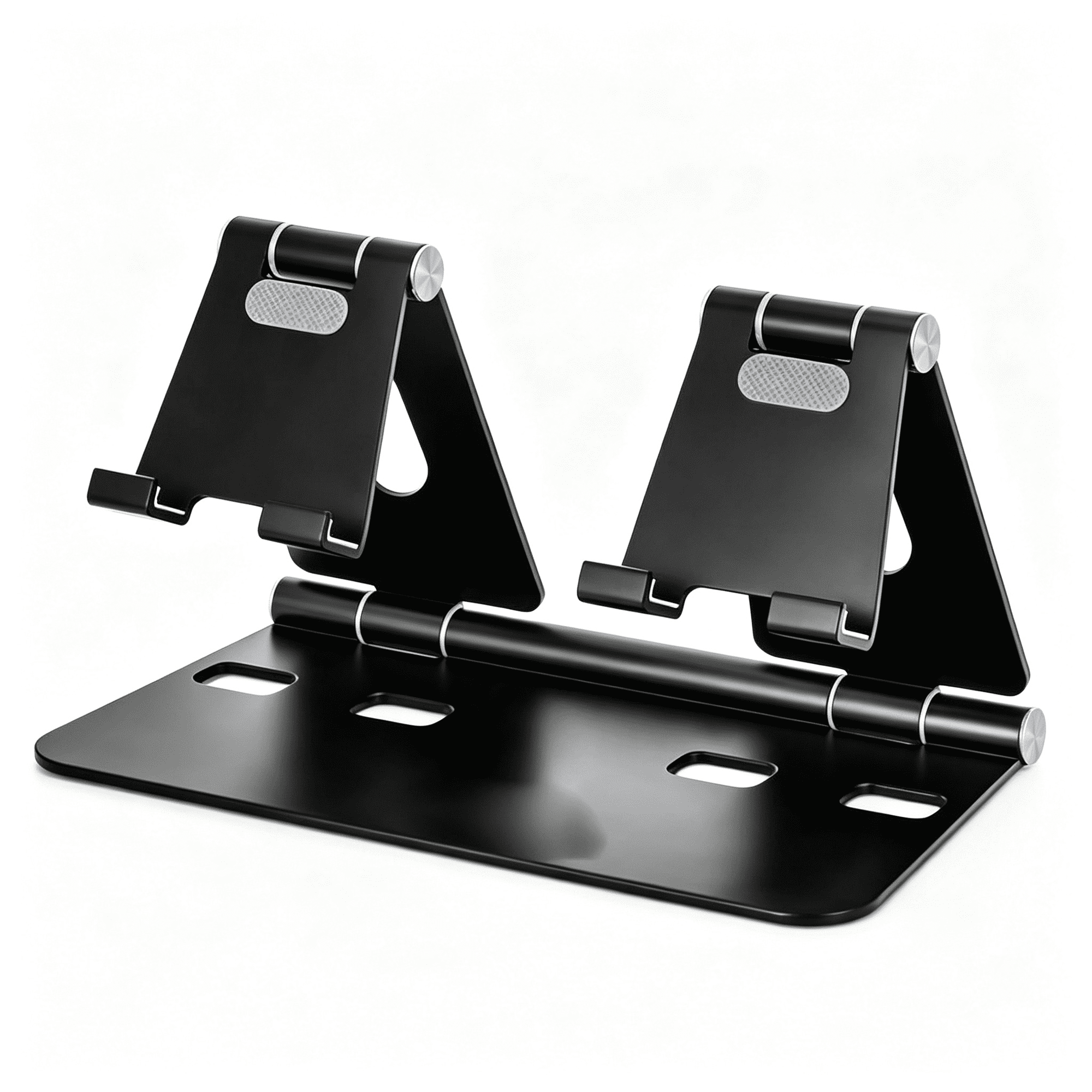 HBMYN Adjustable Tablet Stand iPad/Cell Phone Holder for Desk Aluminum Alloy Stand Holder for 2 Phones or a Tablet Sturdy Dual Stands Foldable and Portable Black