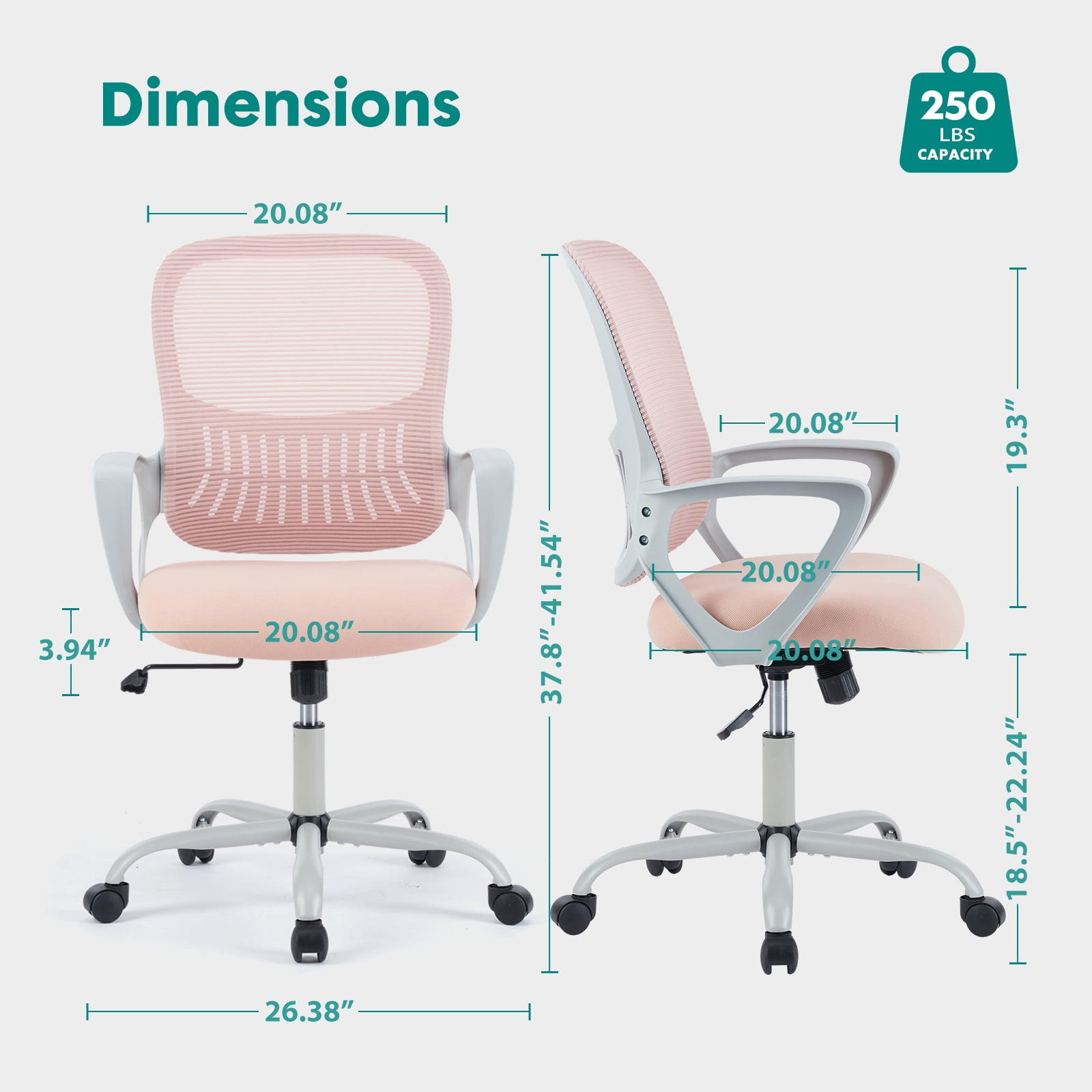 edx Ergonomic Office Chair, Mesh Desk Chair with Fixed Armrests for Home Office Standing Desk, Pink