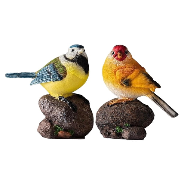 Figuras de pájaros de simulación, escultura de pájaros pequeños para gabinete de plantas, jardín y hogar 2 piezas kusrkot Mini estatua de pájaros