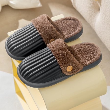 

PhoneSoap Winter Couples Men Warm Home Baotou Plush Soft Bottom Comfortable Fkower Color Flat Cotton Mop Grey