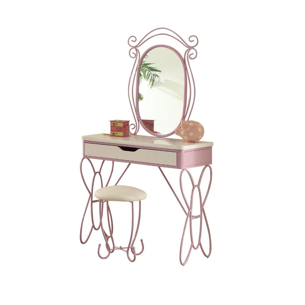 Priya Butterfly Charm White and Light Purple Vanity Set with Bench