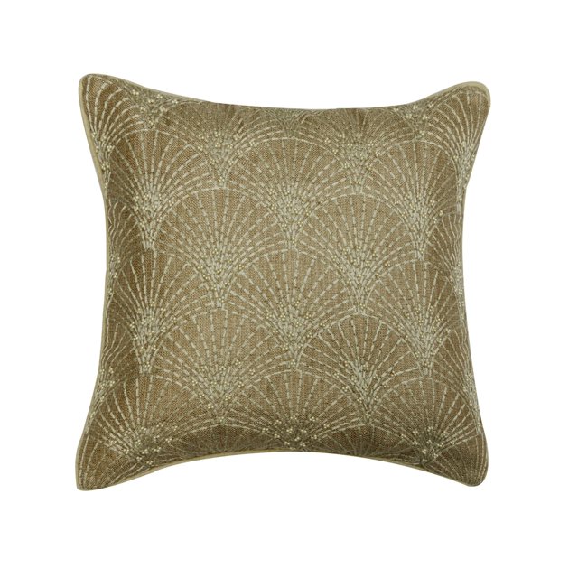 Decorative Pillow Cover, Beige 22"x22" (55x55 cm) Throw Pillow Covers, Linen Embroidery & Pearl Beaded Throw Pillows For Sofa, Abstract Pattern Contemporary Style - Pearl Deeds