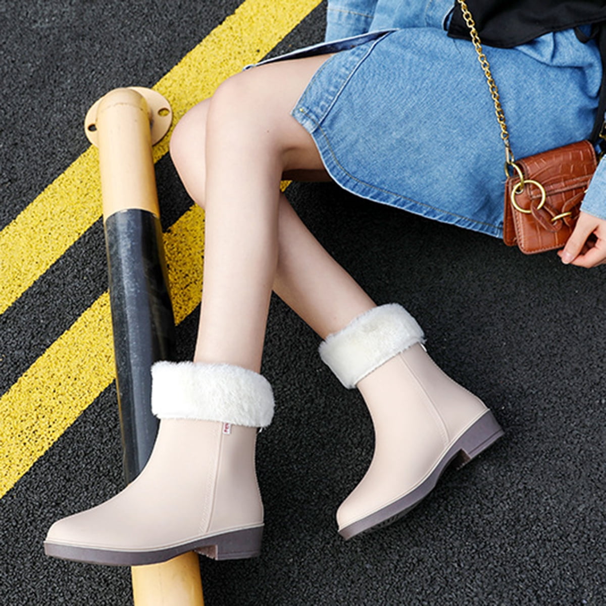 AUXDIQ Rain Shoes Women Mid-calf Boots Waterproof Rain Boots Outdoor Garden Shoes