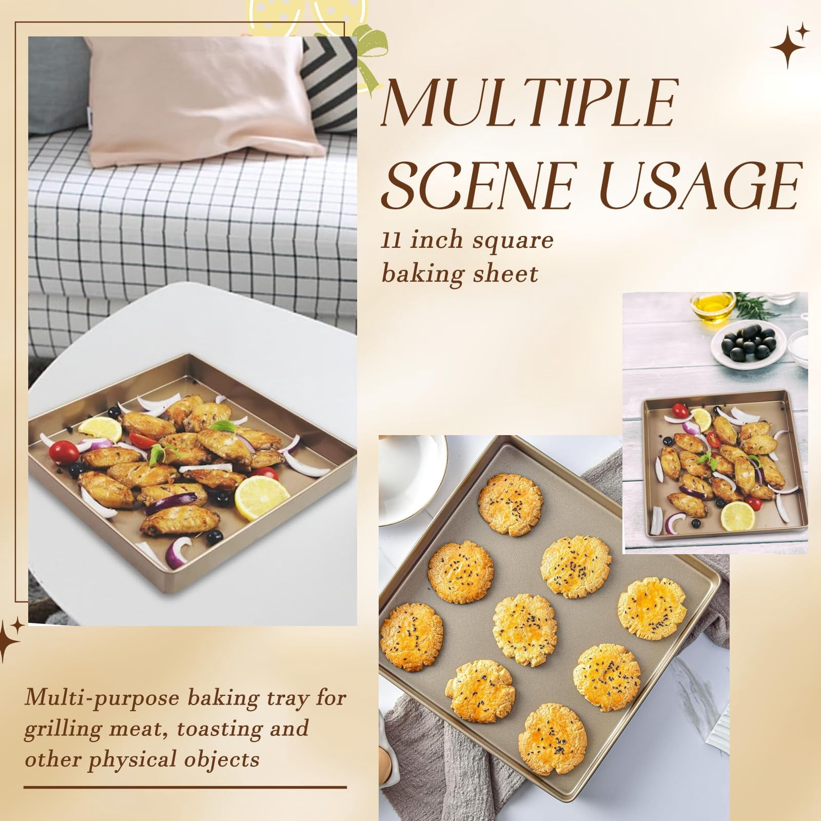 11 Inch Square Cake Pan, 2 Inch Deep Baking Pan Nonstick Cookie Sheet Brownie Cake Pa Toaster Oven Pans Bakeware, Easy Clean & Food Safe.