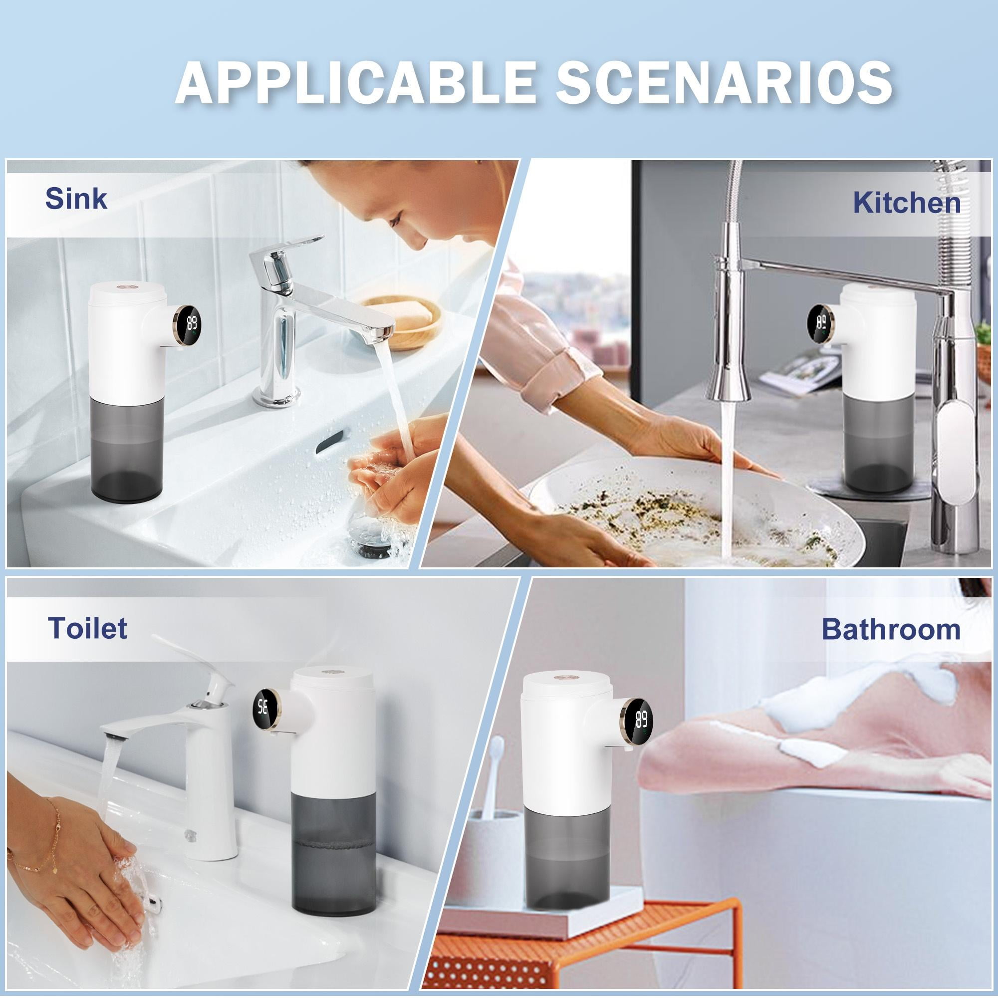 LUXMO Automatic Liquid Soap Dispenser, 3 Levels Adjustable Soap Dispenser Bathroom, 10.1OZ/300ml Automatic Soap Dispenser Touchless, USB Rechargeable Touchless Soap Dispenser for Bathroom, Kitchen