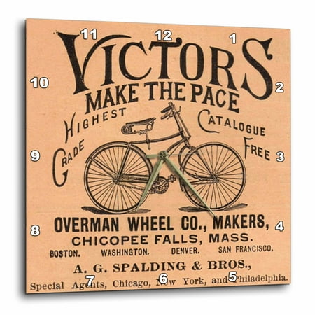 3dRose Print of Vintage Bicycle Ad With Words, Wall Clock, 13 by 13-inch