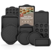 Bakken- Swiss Kitchen Baking Pan Set - Nonstick Coating, Carbon Steel Bakeware Sets with Gray Silicone Handles, Baking Kitchen Essentials, Oven Safe Tray (Up To 450° F), Set of 10