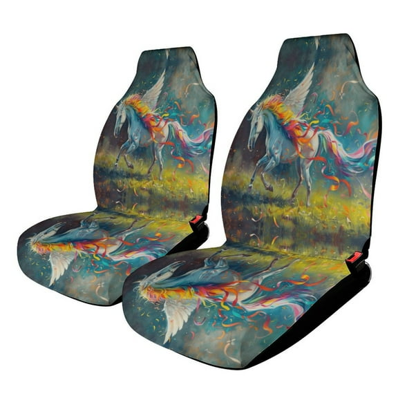 Rainbow Horse with Wings Car Seat Covers Set of 2 Auto Accessories Protectors Car Decor Universal Fit for Car Truck SUV