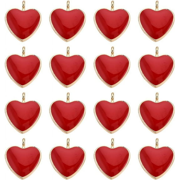 1 Box 50Pcs Valentine Heart Charms Bulk Red Hearts Charm Enamel Forever Love Cute Valentine Day Charm Heart Shape Golden Charm for Jewelry Making Charms Keychain Nacklace Earring DIY Crafts