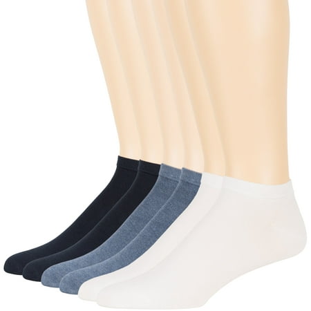 Men's Bamboo, Assorted, Ankle Socks, Dark Navy, Denim Blue, White, Medium 9-11, 6 Pack