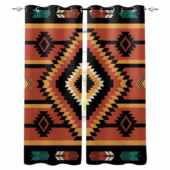 Fsddascl Aztec Southwest Blackout Curtains for Bedroom/Living Room, Thermal Insulated Kitchen Curtains, Orange Black Boho Tribes Abstract Grommet Darkening Window Treatment Drapes 52"x72"x2