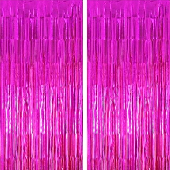 Chainplus 3 ft x 8 ft Metallic Tinsel Foil Fringe Curtains for Party Photo Backdrop Wedding Decor (2 Pack, Rose red)