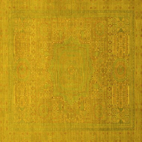 Ahgly Company Machine Washable Indoor Square Abstract Yellow Modern Area Rugs, 7' Square