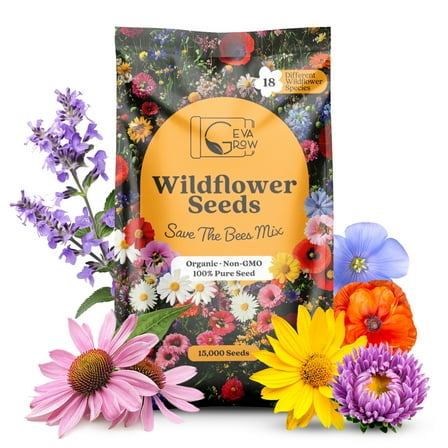 Save The Bees Wildflower Seeds – 1oz Packet (15,000  Seeds, Covers 100 Sq Ft) | 18 Flower Varieties, Annual & Perennial | Organic, Non-GMO | Bee Friendly Garden & Potting Mix for Pollinators