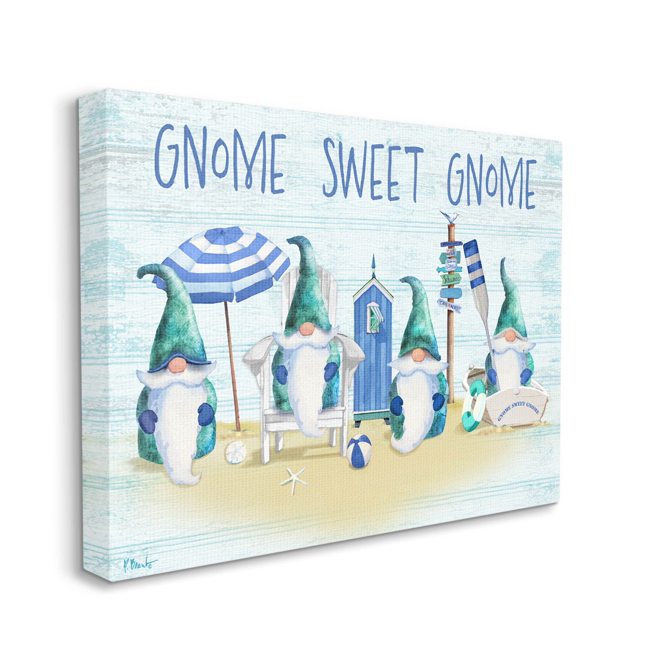 Sweet Gnome Coastal Beach Family Fairy Tales & Fantasy Graphic Art Gallery Wrapped Canvas Print Wall Art